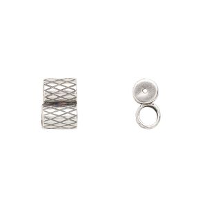 Clasp slide 1pkg2 silver-plated, 11x7.5mm textured double-round tube / fits 4mm cord, antique brass JBB Findings 1-strand