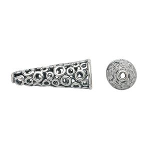 Cone, JBB Findings, antiqued sterling silver, 24x9mm with circles, 7mm inside diameter. Sold individually.