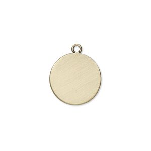 Drop, antique gold-plated brass, 15mm flat round. Sold per pkg of 4.