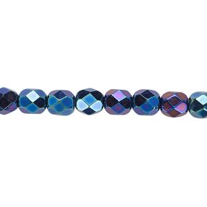 Bead, Czech fire-polished glass, opaque iris blue, 6mm faceted round. Sold per pkg of 1,200 (1 mass).