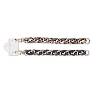 Bracelet, acrylic and rose gold-coated plastic, matte black and mauve, 17mm wide, 7 inches with hook-and-eye clasp. Sold per pkg of 2.