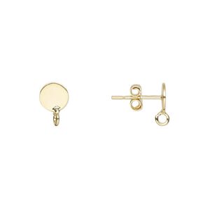 Earstud 1pkg4 sterling silver, 6mm flat pad / open loop / earnuts, "vermeil" 2 pair