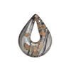 Drop, lampworked glass 1pkg1, opaque black and clear with copper-colored glitter and silver-colored foil, 27x21mm-28x21mm undrilled single-sided teardrop go-go. image number 0