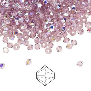 Bead 48pk light amethyst AB, Preciosa Czech crystal 3mm bicone