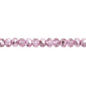 Bead, Czech fire-polished glass, metallic bubblegum, 5x4mm faceted rondelle. Sold per 15-1/2" to 16" strand.