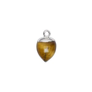 Drop 1pkg1, electroplated sterling silver and tigereye (natural), 9x8mm hand-cut acorn