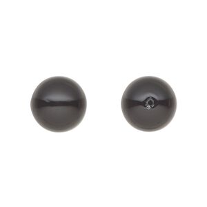 Pearl 4pk magic black, Preciosa Czech crystal 12mm half-drilled round