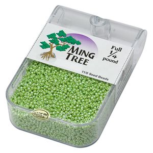 Seed bead, Ming Tree&trade;, glass, pkg/1/4 pound, #11 round, opaque luster lime green.