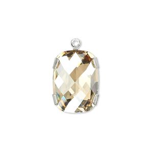 Drop 1pk crystal golden shadow silver plate, Crystal Passions&reg; 18x13mm rectangle 11504