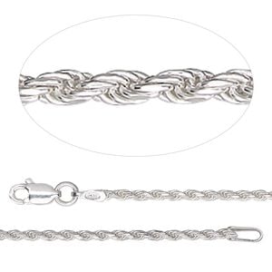 Chain 1pkg1 sterling silver French rope, 1.6mm diamond-cut / mixed clasp, Gossamer&trade; 18 inch