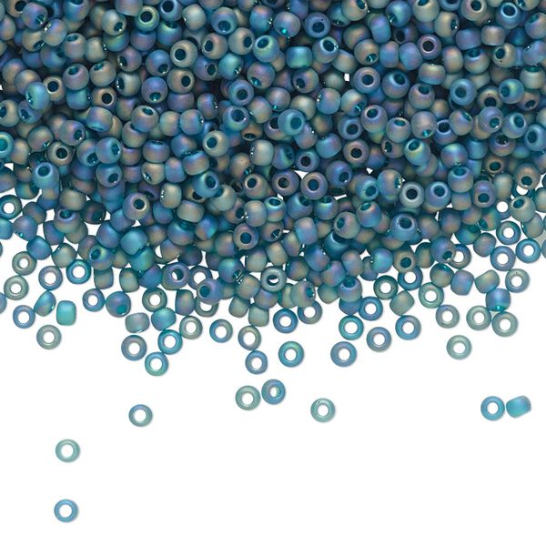 Seed bead, TOHO BEADS&reg;, glass, pkg/250g, #11 round, translucent rainbow frosted teal (TR-11-167BDF). image number 0