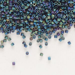 Seed bead, Delica&reg;, glass, pkg/7.5g, #15 round, opaque matte rainbow black (DBS-0871).