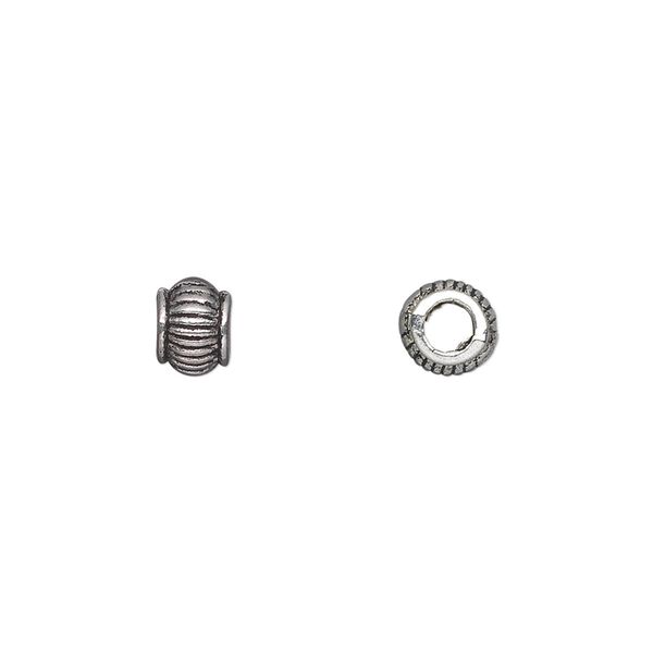 Bead 1pkg50 silver-plated "pewter", 6x5mm corrugated rondelle, antique image number 0