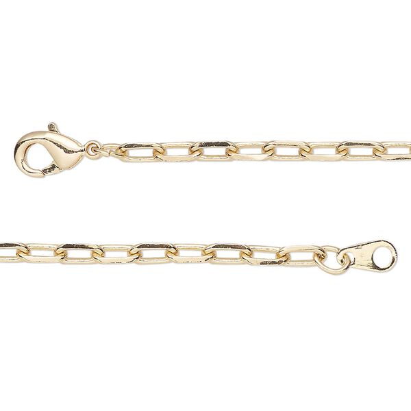 Chain 1pkg1 paperclip, 3mm / lobster claw clasp, gold-finished brass 36 inch image number 0