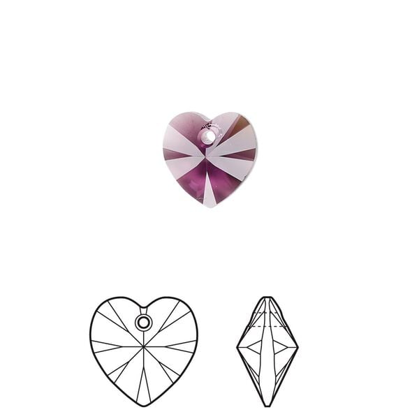 Drop 288pk amethyst, Swarovski&reg; 10mm pendant heart 6228 image number 0