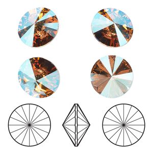 Chaton 4pk light Colorado topaz shimmer foil back, Crystal Passions&reg; 14mm rivoli 1122