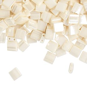 Seed bead, TILA&reg;, glass, pkg/250g, 5mm full tila square, opaque ceylon antique ivory pearl (TL-592).