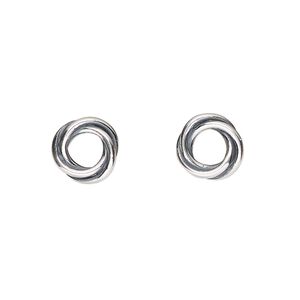 Bead 1pkg2 sterling silver, 10x3mm rondelle / 3 ring, antiqued Dione&reg; Rajasthani