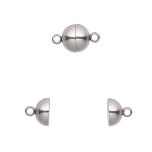 Clasp magnetic 1pkg10, 8mm round, stainless steel 1-strand