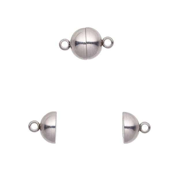 Clasp magnetic 1pkg10, 8mm round, stainless steel 1-strand image number 0