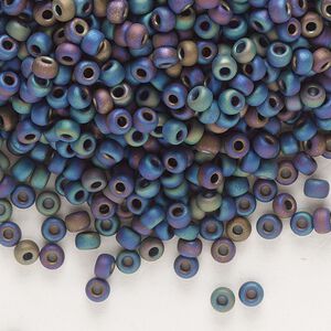 Seed bead, Miyuki, glass, pkg/50g, #8 rocaille, opaque matte rainbow black, (RR-401FR).