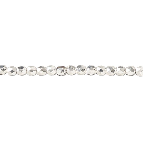 Bead, fire-polished, silver-plated glass, opaque clear, 3mm faceted round. Sold per 1 mass, approximately 1,200 beads. image number 0