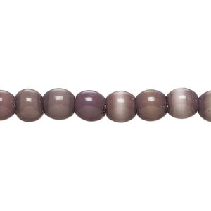 Bead, cat's eye glass (fiber optic glass), purple, small pebble. Sold per 14-inch strand, approximately 62 beads.