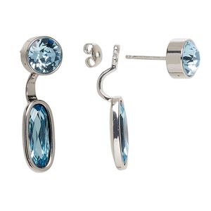 Earring, Everyday Jewelry&trade;, Crystal Passions&reg; and silver-plated "pewter", aquamarine, 32mm ear jacket with faceted round and oval. Sold per pair.