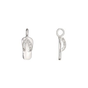 Charm 1pkg1 sterling silver / cubic zirconia 11.5x6mm sandal perpendicular loop, clear