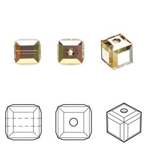 Bead 48pk crystal metallic sunshine, Crystal Passions&reg; 8mm cube 5601
