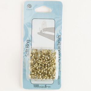 Split ring 1pkg100 gold-finished, 6mm round, steel