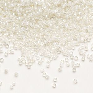 Seed bead, Delica&reg;, glass, pkg/50g, #11 round, translucent white pearl-lined rainbow pale beige (DB-1701).