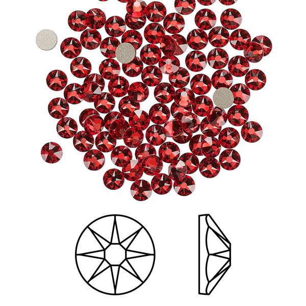 Flat back 1440pk scarlet foil back, Swarovski&reg; 3-3.2mm rose round SS12 2088 image number 0