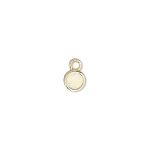 Drop, Almost Instant Jewelry&reg;, gold-plated "pewter" (zinc-based alloy), 7mm flat round with SS20 rose setting. Sold per pkg of 2.