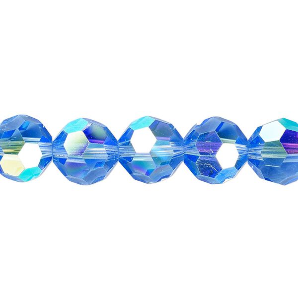 Bead 1pk 32 facets translucent light blue AB, Celestial Crystal&reg; 10mm round 15.5-16 inch image number 0