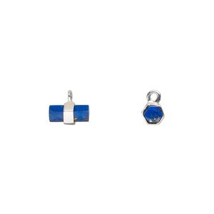 Drop sterling silver lapis lazuli 1pk 8x4mm hand-cut double-sided hex, natural