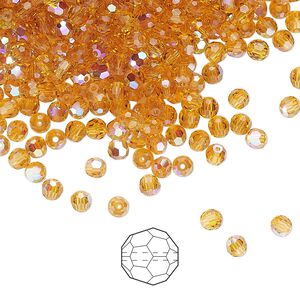 Bead 24pk topaz AB, Preciosa Czech crystal 3mm round