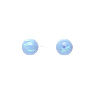 Bead, "opal" (silica and epoxy) (man-made), light blue, 8mm half-drilled round. Sold individually.