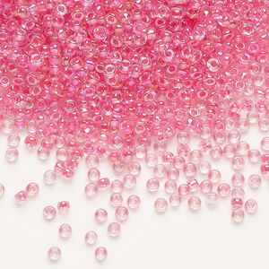Seed bead, Dyna-Mites&trade;, glass 1pkg40g, #11 round, translucent inside dyed color rainbow hot pink (305 11/0 RR)