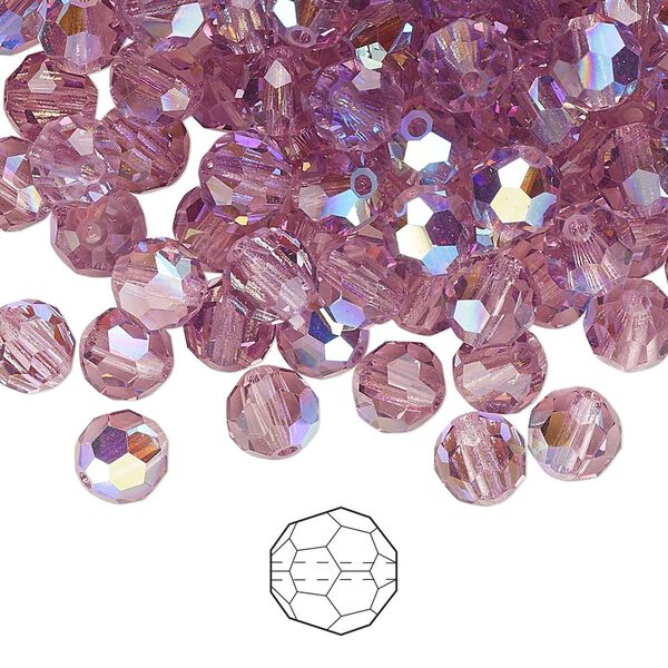 Bead 144pk light amethyst AB, Preciosa Czech crystal 6mm round image number 0
