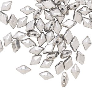Bead, DiamonDuo&trade;, Czech pressed glass, opaque Labrador silver, 8x5mm faceted diamond with flat back and (2) 0.7-0.8mm holes. Sold per 50-gram pkg, approximately 350 beads.