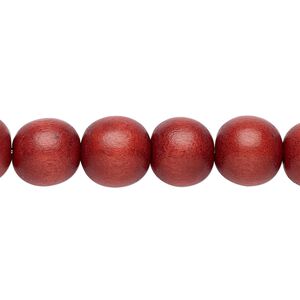 Bead 1pkg1, Taiwanese cheesewood (dyed / waxed), rust brown, 9-10mm round, 15-1/2 to 16 inches.