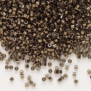 Seed bead, Delica&reg;, glass, pkg/7.5g, #15 round, opaque metallic dark bronze (DBS-0022).