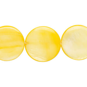 Mother-of-pearl shell 1pkg1, puffed flat round bead 15 inch dark yellow 17-18mm