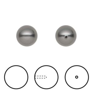Pearl 100pk dark grey, Swarovski&reg; 10mm half-drilled round 5818