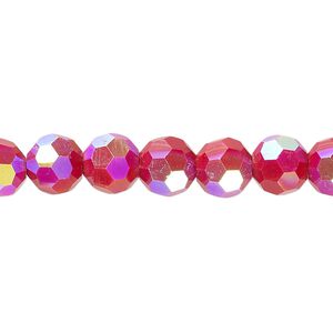 Bead 1pk 32 facets opaque red AB, Celestial Crystal&reg; 8mm round 15.5-16 inch
