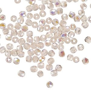 Czech fire-polished glass 1pkg1, faceted round bead translucent light rose AB 1 mass 3mm