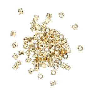 Crimp 1pkg100 gold-finished, 2.5mm corrugated round / approx 1.2mm inside diameter, brass