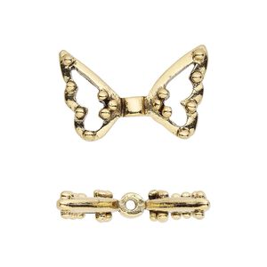 Bead 1pkg1 gold-plated pewter, 25x15.5mm open wing, antique