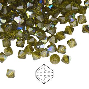 Bead 576pk olivine AB, Preciosa Czech crystal 5mm bicone